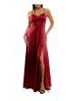 CITY STUDIO Womens Burgundy Slitted Spaghetti Strap Full-Length Formal Fit + Flare Dress Hot on Sale