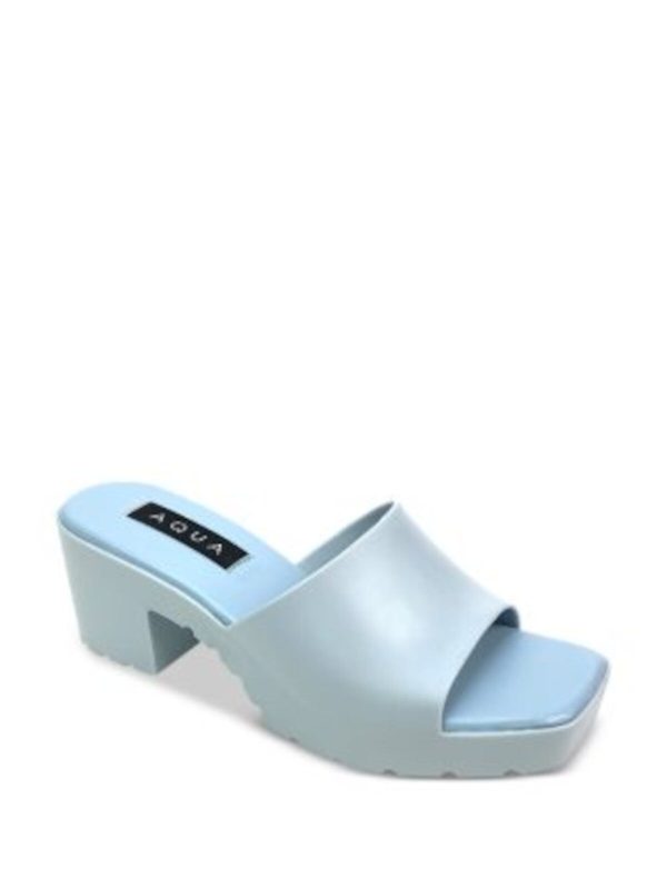 AQUA Womens Light Blue Padded Jelly Square Toe Slip On Heeled Fashion