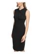 CALVIN KLEIN Womens Black Embellished Zippered Fold-over Neck Slit Back Hem Sleeveless Knee Length Wear To Work Sheath Dress For Sale