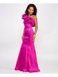 CITY STUDIO Womens Pink Zippered Lined Tulle Single Ruffle Sleeve Asymmetrical Neckline Full-Length Formal Mermaid Dress Discount