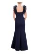 ELIZA J Womens Navy Fitted Zippered Ruffled Tulle Trim Lined Sleeveless V Neck Full-Length Evening Gown Dress Online Hot Sale