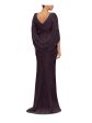 BETSY & ADAM Womens Purple Pleated Zippered Cape-style Drape Back Sleeves Cowl Neck Full-Length Formal Gown Dress Sale