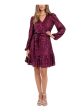 BETSY & ADAM Womens Burgundy Belted Lined Flounce Hem Pullover Blouson Sleeve Surplice Neckline Short Cocktail Fit + Flare Dress For Cheap