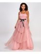 CITY STUDIO Womens Pink Zippered Ruffled Lined Belted Sleeveless Asymmetrical Neckline Full-Length Formal Gown Dress For Discount