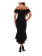 EMERALD SUNDAE Womens Black Ruffled Molded Cups Hi-lo Hem Flutter Sleeve Off Shoulder Midi Party Mermaid Dress on Sale