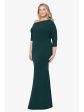 BETSY & ADAM Womens Green Zippered Lined Gathered Elbow Sleeve Asymmetrical Neckline Full-Length Evening Gown Dress Discount