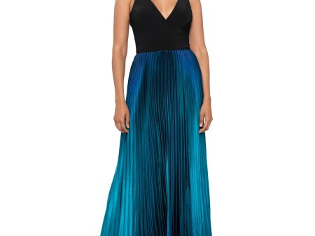 BETSY & ADAM Womens Black Zippered Pleated Skirt Padded Cups Sleeveless V Neck Full-Length Evening Gown Dress For Sale