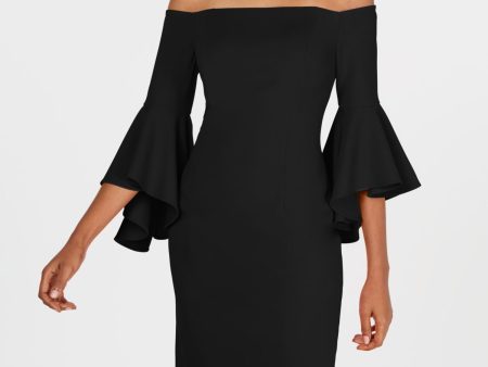 CALVIN KLEIN Womens Black Off Shoulder Knee Length Evening Sheath Dress For Discount