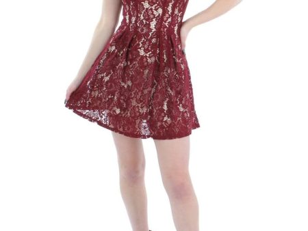 CITY STUDIO Womens Burgundy Zippered Lined Sleeveless V Neck Mini Party Fit + Flare Dress Online