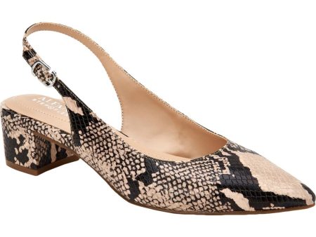 ALFANI Womens Beige Snakeskin Padded Comfort Charrlee Pointed Toe Block Heel Buckle Slingback M Hot on Sale