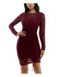 BEBE Womens Burgundy Ruched Tie Lined Pullover Long Sleeve Round Neck Above The Knee Party Body Con Dress Online