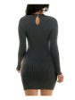 BCX DRESS Womens Gray Knit Ribbed Keyhole Back Faux-wrap Skirt Long Sleeve Round Neck Short Party Body Con Dress Hot on Sale