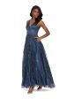 BLONDIE NITES Womens Navy Cut Out Zippered Lace-up Back Lined Sleeveless V Neck Full-Length Prom Gown Dress Online now