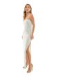 CITY STUDIO Womens Ivory Zippered Lined Fringed Sequined Slit Spaghetti Strap Square Neck Full-Length Formal Gown Dress Sale