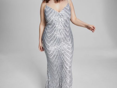 B DARLIN Womens Silver Zippered Lined Spaghetti Strap V Neck Full-Length Prom Gown Dress Online now