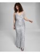 B DARLIN Womens Silver Zippered Lined Spaghetti Strap V Neck Full-Length Prom Gown Dress Online now