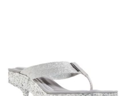 ALEXANDER WANG Womens Silver Glitter Padded Jessie Square Toe Kitten Heel Slip On Heeled Thong Sandals Cheap