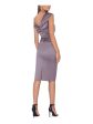 BETSY & ADAM Womens Purple Zippered Gathered Slitted Ruched Back Lined Cap Sleeve Jewel Neck Knee Length Cocktail Sheath Dress on Sale