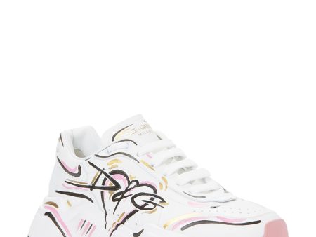 DOLCE & GABBANA Womens White Perforated Logo 20211 Round Toe Lace-Up Leather Athletic Sneakers Shoes N Supply