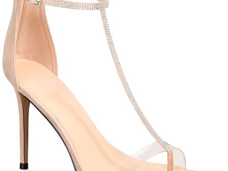 AAJ BY AMINAH Womens Beige Mixed Media Buckled Ankle Strap Rhinestone Embellished Aniya Open Toe Stiletto Zip-Up Dress Heeled M Online