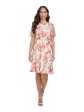 DKNY Womens White Zippered Lined Tie-belt Printed Flutter Sleeve Scoop Neck Above The Knee Wear To Work Fit + Flare Dress For Cheap