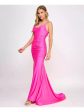 B DARLIN Womens Pink Zippered Fitted Shirred Small Train Spaghetti Strap Cowl Neck Full-Length Prom Gown Dress on Sale