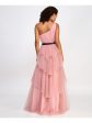 CITY STUDIO Womens Pink Zippered Ruffled Lined Belted Sleeveless Asymmetrical Neckline Full-Length Formal Gown Dress For Discount