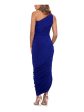 BETSY & ADAM Womens Blue Sleeveless Asymmetrical Neckline Evening Gown Dress For Discount