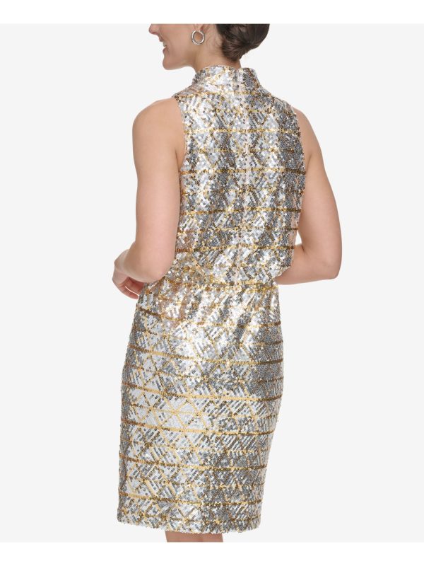 ELIZA J Womens Beige Zippered Sequined Lined Sleeveless Halter Above The Knee Cocktail Blouson Dress Sale