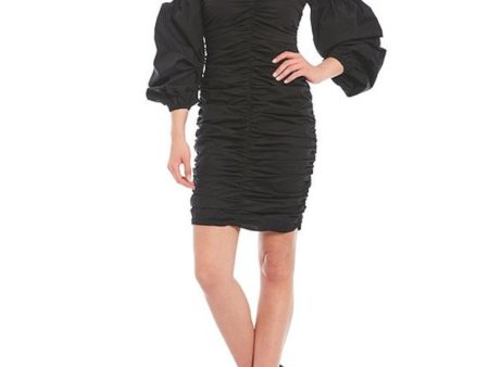 GUESS Womens Stretch Pleated Balloon Sleeve Off Shoulder Above The Knee Cocktail Body Con Dress Hot on Sale