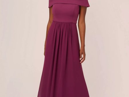 ADRIANNA PAPELL Womens Burgundy Zippered Lined Foldover Neckline Chiffon Skirt Cap Sleeve Off Shoulder Full-Length Evening Gown Dress Supply