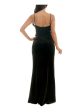 EMERALD SUNDAE Womens Black Zippered Slitted Feather Trim Shirred Spaghetti Strap V Neck Full-Length Formal Mermaid Dress on Sale