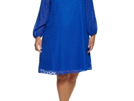 JESSICA HOWARD Womens Blue Lined Keyhole Back Pullover Long Sleeve Boat Neck Above The Knee Wear To Work Shift Dress For Discount