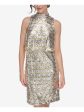 ELIZA J Womens Beige Zippered Sequined Lined Sleeveless Halter Above The Knee Cocktail Blouson Dress Sale