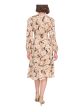 TOMMY HILFIGER Womens Beige Zippered Lined Smocked Front Waist Floral Blouson Sleeve V Neck Below The Knee Wear To Work Fit + Flare Dress For Cheap