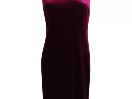 CALVIN KLEIN Womens Purple Zippered Bow Accent Sleeveless Mock Neck Above The Knee Party Sheath Dress Hot on Sale