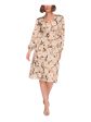 TOMMY HILFIGER Womens Beige Zippered Lined Smocked Front Waist Floral Blouson Sleeve V Neck Below The Knee Wear To Work Fit + Flare Dress For Cheap