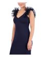 ELIZA J Womens Navy Fitted Zippered Ruffled Tulle Trim Lined Sleeveless V Neck Full-Length Evening Gown Dress Online Hot Sale