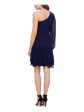 BETSY & ADAM Womens Navy Long Sleeve Asymmetrical Neckline Evening Fit + Flare Dress on Sale