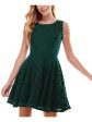 CITY STUDIO Womens Green Zippered Lined Scalloped Lace Trim Sleeveless Boat Neck Short Party Fit + Flare Dress Online Sale