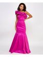 CITY STUDIO Womens Pink Zippered Lined Tulle Single Ruffle Sleeve Asymmetrical Neckline Full-Length Formal Mermaid Dress Discount