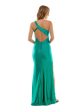 CITY STUDIO Womens Green Zippered Lined Cut Out Back Slitted Glitter Sleeveless Asymmetrical Neckline Full-Length Formal Body Con Dress For Discount