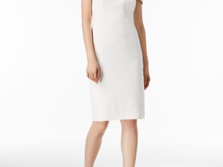 CALVIN KLEIN Womens White Zippered Sleeveless Off Shoulder Above The Knee Cocktail Sheath Dress Supply