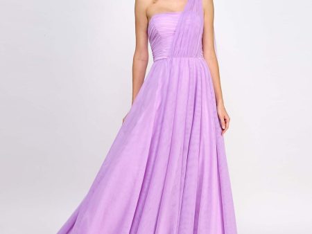 CITY STUDIO Womens Purple Pleated Zippered Mesh Rosette Accent Lined Sleeveless Asymmetrical Neckline Full-Length Prom Fit + Flare Dress Sale