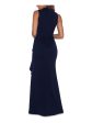 BETSY & ADAM Womens Navy Slitted Zippered Cascade Ruffle Runs Small Crosso Sleeveless Collared Full-Length Evening Gown Dress Online