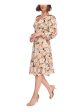 TOMMY HILFIGER Womens Beige Zippered Lined Smocked Front Waist Floral Blouson Sleeve V Neck Below The Knee Wear To Work Fit + Flare Dress For Cheap