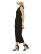 CALVIN KLEIN Womens Black Zippered Pocketed Ruffled Belted Wide Legg Cap Sleeve V Neck Party Cropped Jumpsuit Online Sale