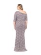 BETSY & ADAM Womens Beige Zippered Lined Elbow Sleeve Asymmetrical Neckline Full-Length Evening Mermaid Dress Discount