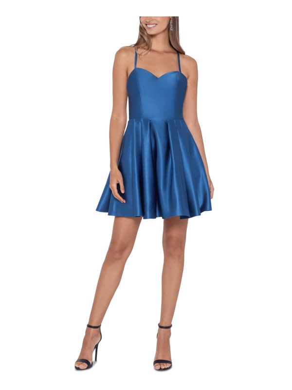 BLONDIE NITES Womens Zippered Spaghetti Strap Sweetheart Neckline Short Party Fit + Flare Dress Sale