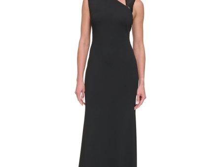 DKNY Womens Black Zippered Lined Strappy Cut Out Back Sleeveless Asymmetrical Neckline Full-Length Evening Gown Dress Cheap